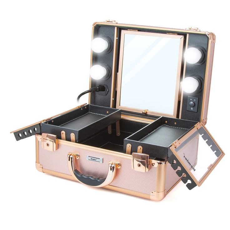 PRICES MAY VARY. PREMIUM QUALITY: The makeup case is ruggedly built with ABS aluminum and metal reinforced corners have good wear resistance. The waterproof surface makes it an excellent protector for outdoor cosmetics DIMMABLE LIGHTS & MIRROR: The makeup train case with LED lights that are dimmable to your satisfaction, enhances your face clarity for proper makeup with an adjustable mirror for closer and more precise view both in the dark or daylight HIGH CAPACITY: The size of the travel makeup Make Up Case With Mirror, Diy Makeup Train Case, Makeup Cases Professional, Portable Rectangular Travel Cosmetic Storage Case, Professional Makeup Case, Makeup Training, Makeup Train Case, Travel Size Bottles, Makeup Travel Case