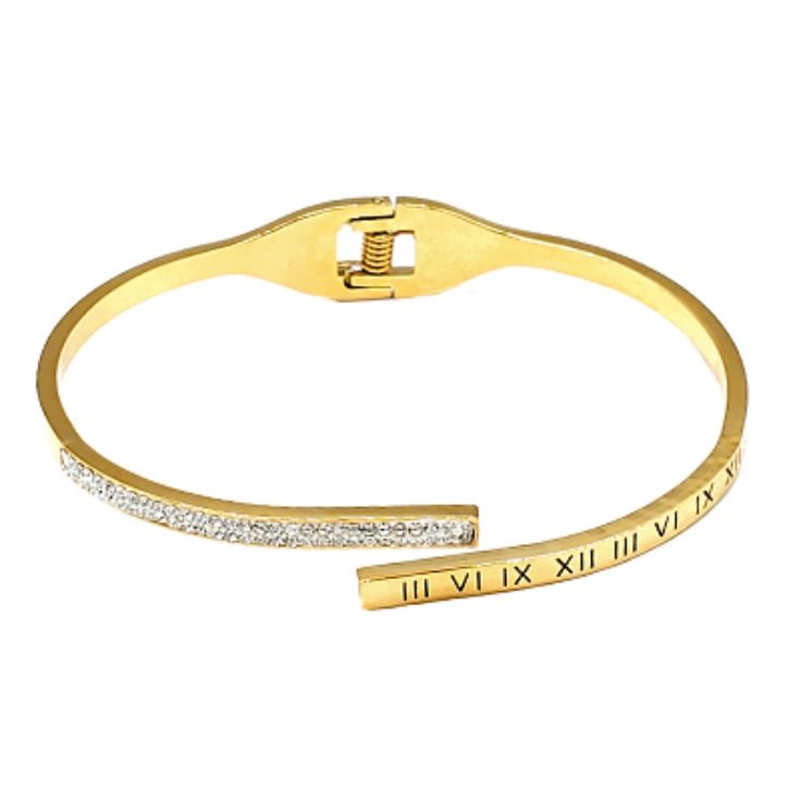 Pav Cz Roman Numerals Bracelet: * Stainless Steel With Cubic Zirconia Accents * Hinged Design For Secure Closure Roman Numeral Bracelet, Roman Numerals, Jewelry Gold, Womens Jewelry Bracelets, Silver Gold, Gold Jewelry, Cubic Zirconia, Women Jewelry, Stainless Steel