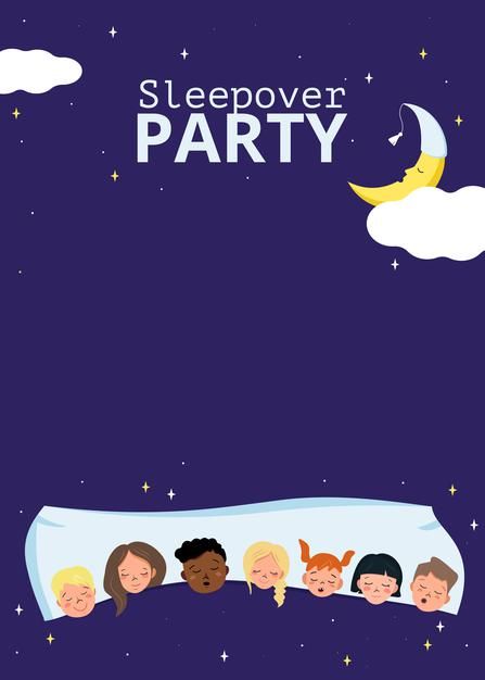 an image of people sleeping in bed with the words sleepover party above them