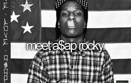 a black and white photo of a man wearing a hat with the words meet asap rocky on it