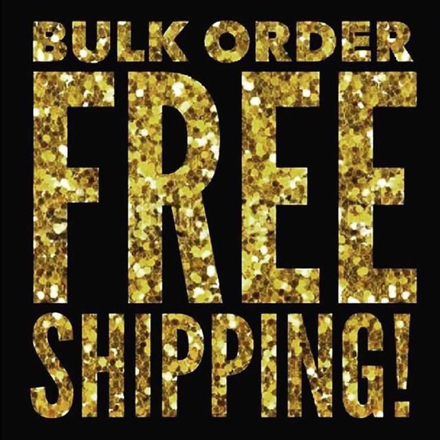 the words bulk order free shipping are shown in gold glitters on a black background