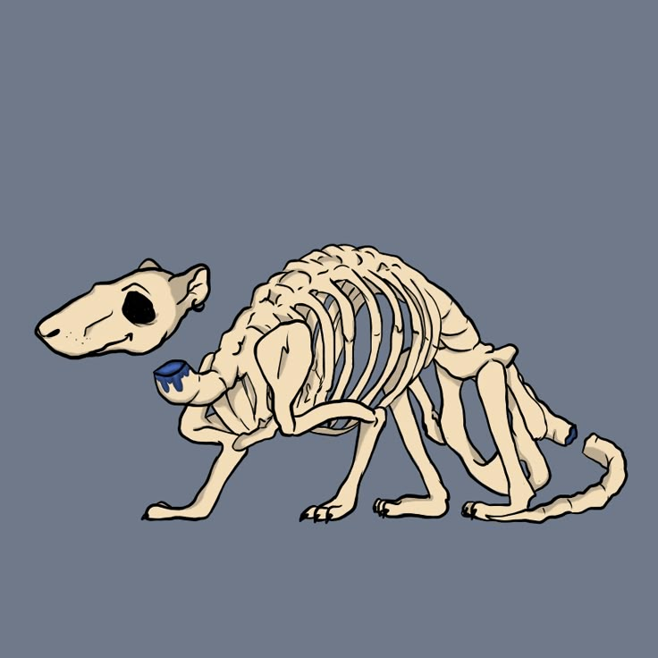 an animal skeleton with a mouse on it's back