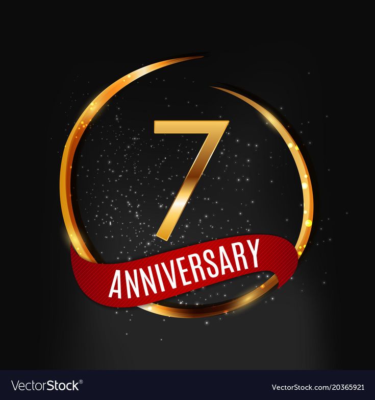 the seven year anniversary sign with gold and red ribbon on black background eps1087