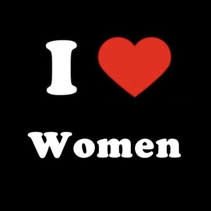 the words i love women written in white on a black background with a red heart