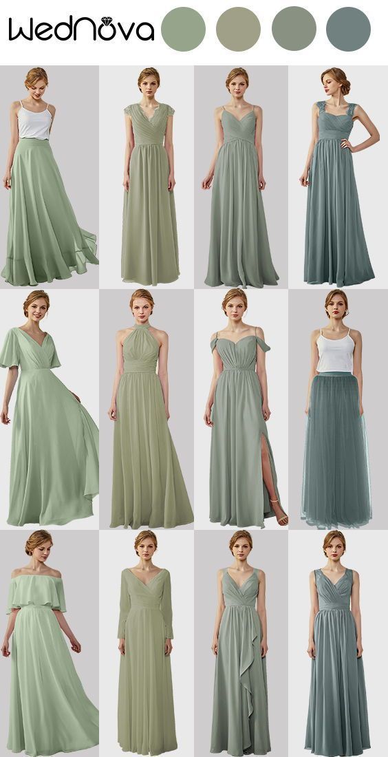 a bunch of dresses that are in different colors and sizes, with the words wednova on