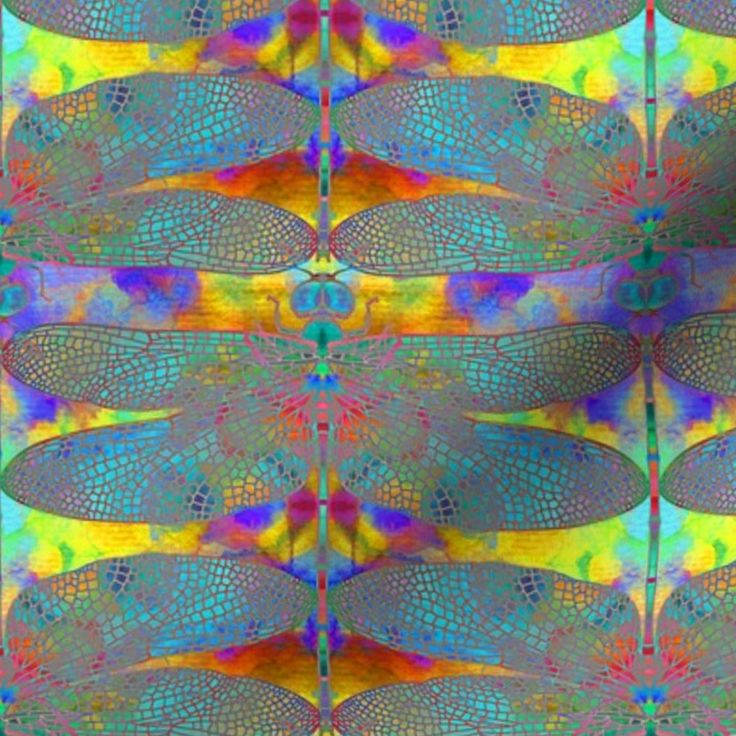 an abstract image of dragonflies with colorful colors and patterns on the wings, as well as