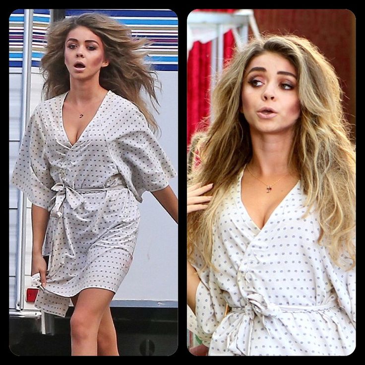 two pictures of the same woman in different outfits, one with her hair blowing back