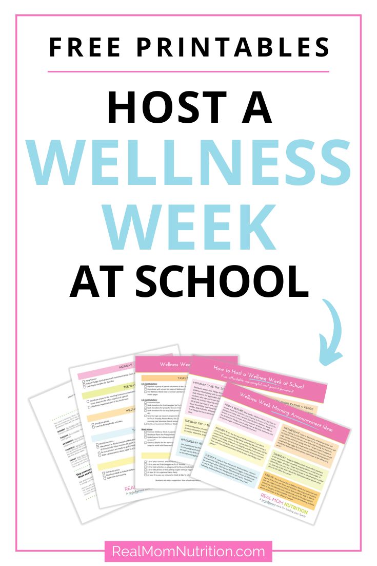 Here's how to host a Wellness Week at your school--it's a low cost and easy program for students that encourages movement and healthy eating! #healthykids #wellnesstips #ideasforkids #realmomnutrition School Wellness Ideas, School Staff Wellness Ideas, Wellness Day Activities, Wellness Day Ideas, Team Wellness Activities, Wellness Center School, Wellness Center Ideas, Wellness Week Ideas School, Teacher Wellness Activities