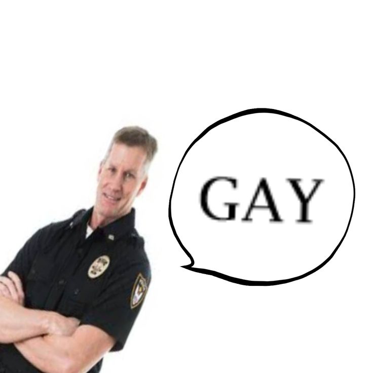 a man with his arms crossed standing in front of a speech bubble that says gay