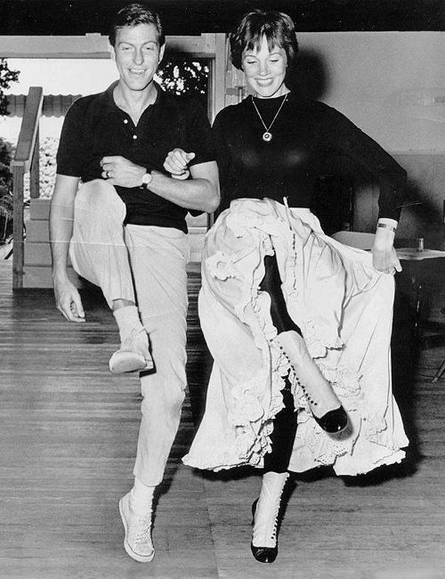 black and white photograph of two people dancing