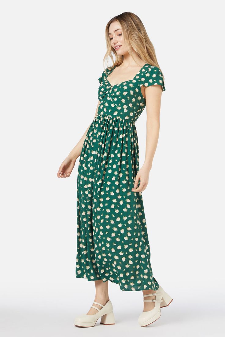 green Princess Highway, Vintage Clothes Women, Goth Dress, Dress 16, Gathered Skirt, Colorblock Dress, Crepe Fabric, Printed Midi Dress, 50's Dress