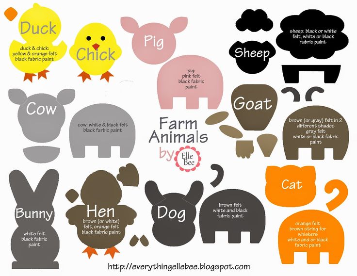 farm animals cut outs are shown with the words in different colors and sizes, including sheep, chicken, pig, goat, cow