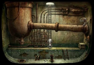 an industrial scene with pipes and machinery