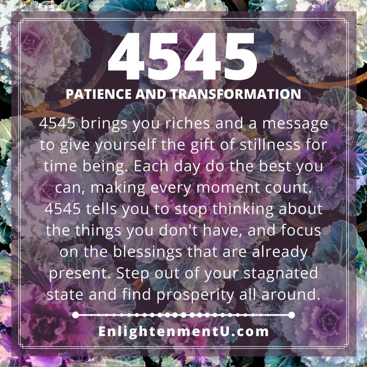 Seeing 4545 Angel Number brings you riches and a message to give yourself the gift of stillness for time being. Each day do the best you can, making every moment count. The core meaning of 4545 is to stop thinking about the things you don't have and focus on the blessings that are already present. Step out of your stagnated state and find prosperity all around.

What is the Meaning of Seeing 4545 Angel Number? | Angel Number 4545 Love | 4545 Spiritual Meaning | 4545 Numerology 1040 Angel Number Meaning, 4545 Angel Number, 4545 Angel Number Meaning, Angel Number Love, 2:22 Angel Number Meaning, 2:22 Meaning Spiritual, What Are Angel Numbers, A Sign From The Universe, Sign From The Universe