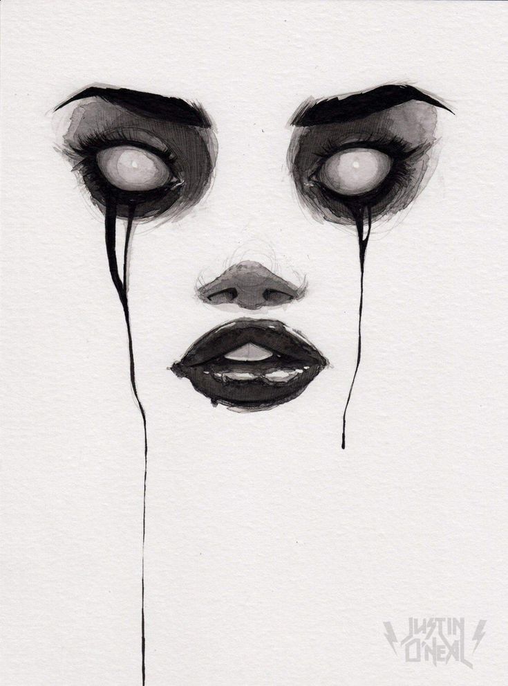 a drawing of a woman's face with tears on her eyes and eyebrows, as if it were dripping from the ceiling