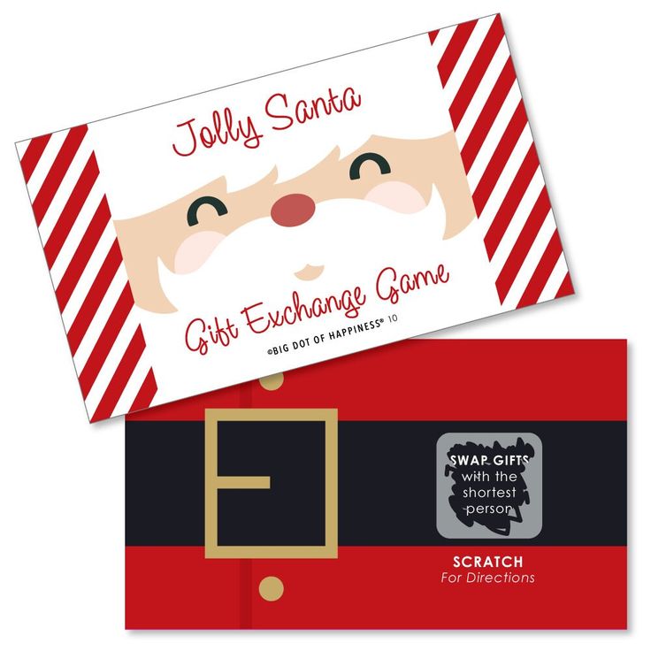 two business cards with santa's face on the front and bottom, one for each card