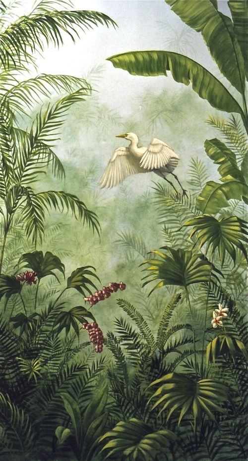 an image of a bird flying in the air above plants and flowers on a green background