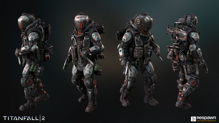 the concept art for titanfall 2 is shown in three different poses and looks like an alien