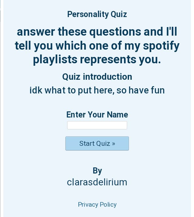 an email form with the words, quiz questions and i'll tell you which one of my spoty playlists represents you