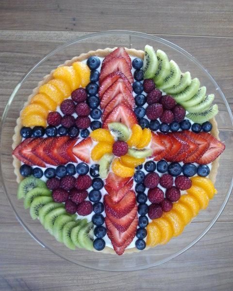 a cake with fruit arranged in the shape of a star