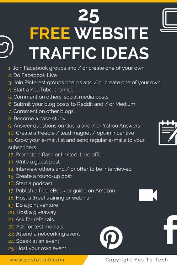 the 25 free website traffic ideas