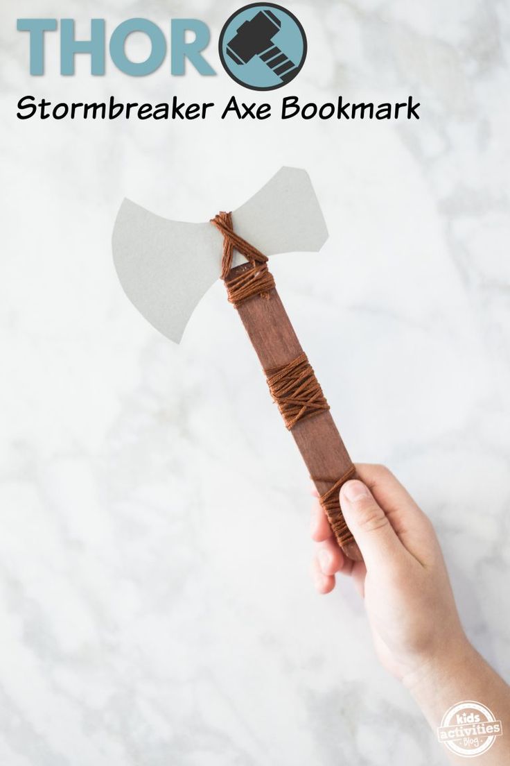 Thor Stormbreaker Axe Bookmark | An Easy Avengers Craft for Kids Avengers Bookmarks Diy, Marvel Crafts For Kids, Viking Crafts For Kids, Superhero Crafts For Kids, Marvel Crafts, Thor Stormbreaker, Diy Avengers, Avengers Crafts, Kids Woodworking Projects