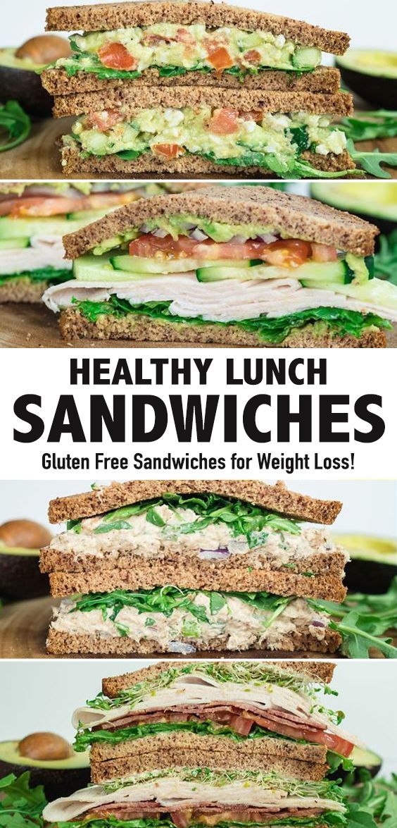 the healthy lunch sandwiches are stacked on top of each other