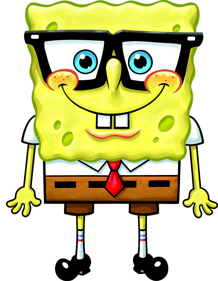 a cartoon spongebob wearing glasses and a tie