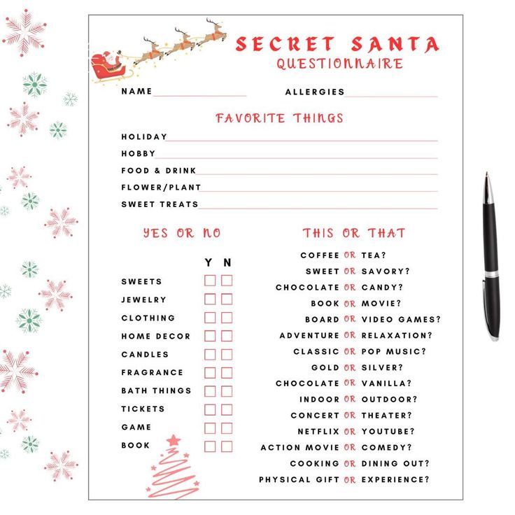 a list with santa's sleigh and snowflakes in the background