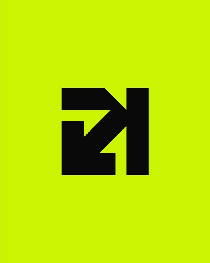 the letter k is made up of black letters on a lime green background with an arrow