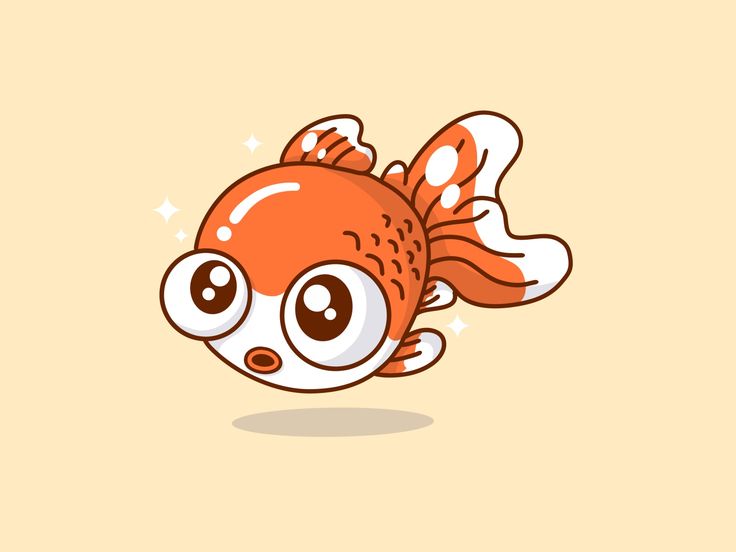 a cartoon goldfish with big eyes floating in the air