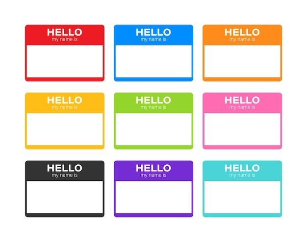 colorful name tags with the word hello written on them in different colors and font styles