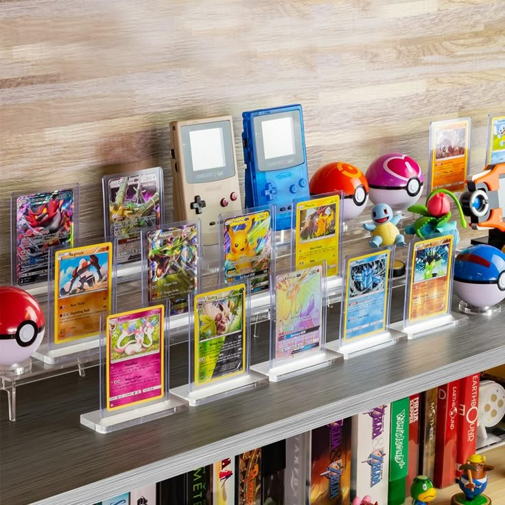 a display case filled with lots of different types of cards