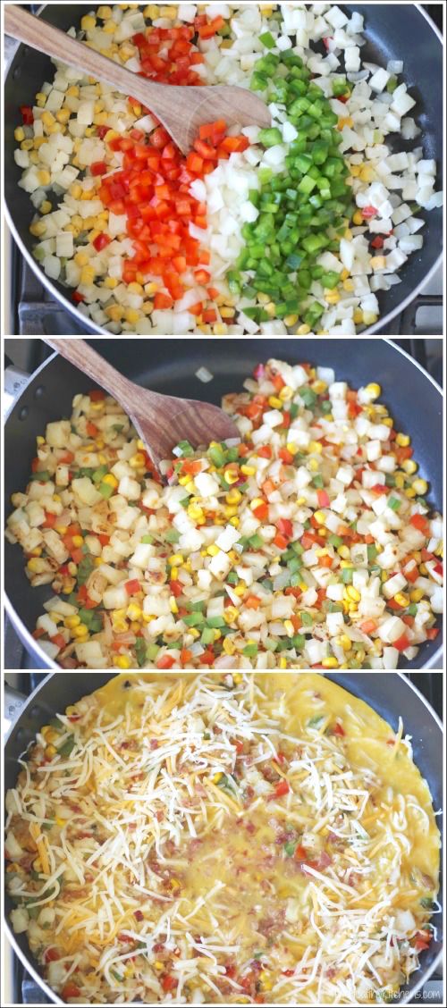 four pictures showing different types of food being cooked