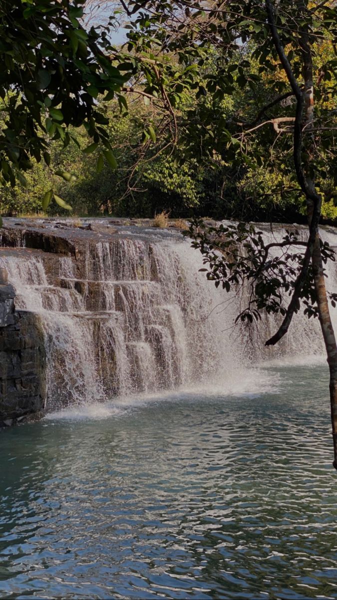 there is a large waterfall in the water