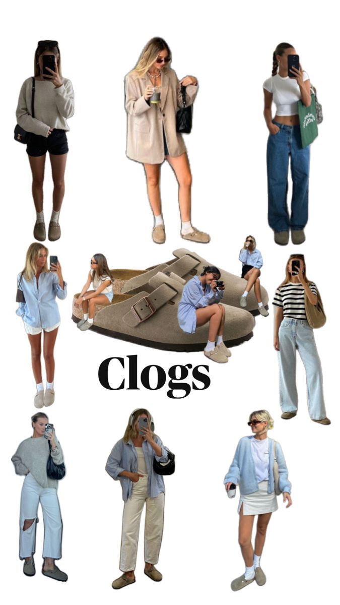 Womens Clogs Outfits, Clog Shoes Outfit, Birkenstock Boston Clog Outfit, Boston Clogs Outfit, Birkenstock Boston Outfit, Clog Outfit, Clogs Outfits, Boston Outfits, Slippers Outfit