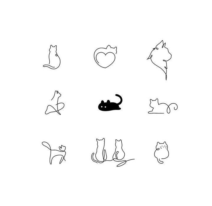 the silhouettes of cats are drawn in black and white