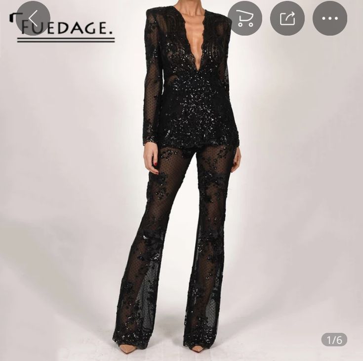 Black Sequin Jacket, Sequin Suit, Sheer Pants, Two Piece Jumpsuit, New Years Outfit, Designer Jumpsuits, Black Sequins, Casual Fall, Tulum