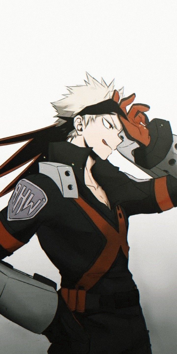 an anime character with white hair and black outfit, holding his hands behind his head