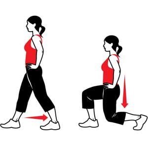 a woman doing squats with an arrow pointing to the right and left side of her body