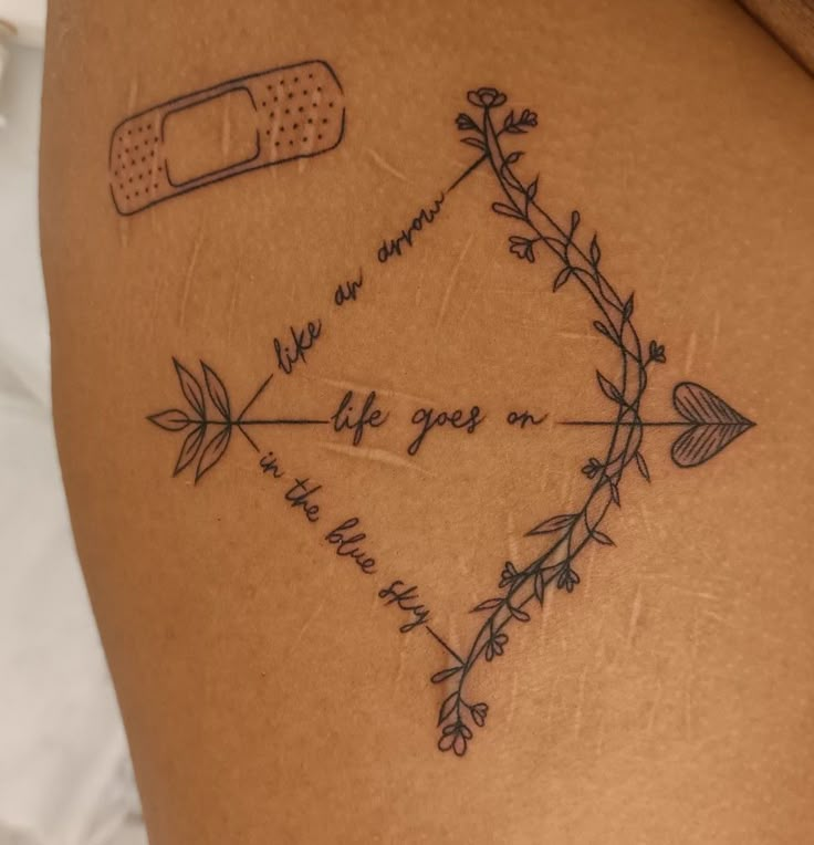 a woman's thigh with an arrow and some writing on it that says, life is good on the side