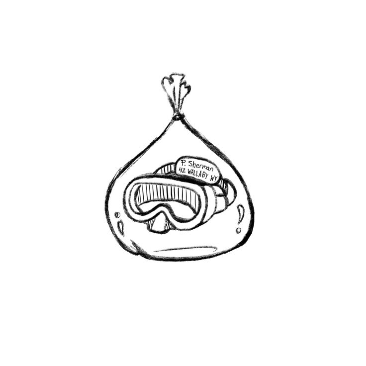 a drawing of a bag with a mask on it's face and the words