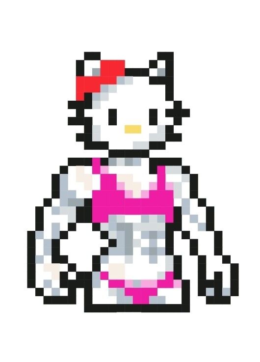 an image of a hello kitty pixelated in the style of 8 bit video game characters