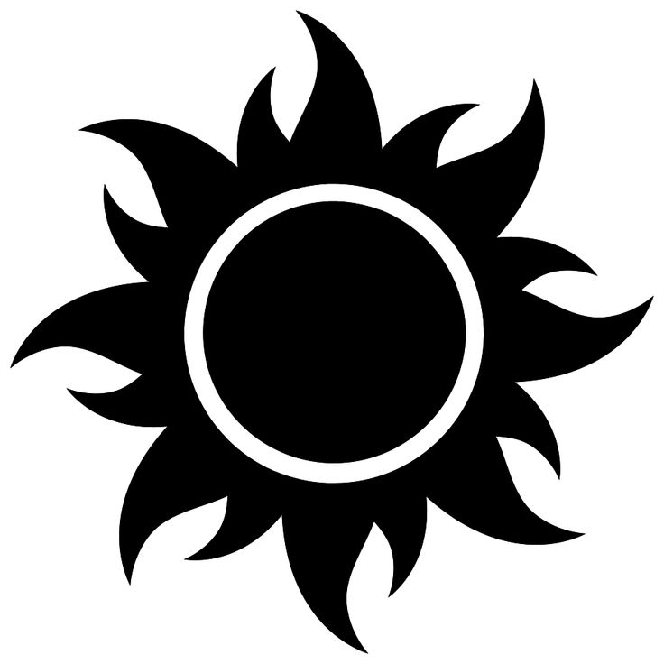 a black and white silhouette of a sun