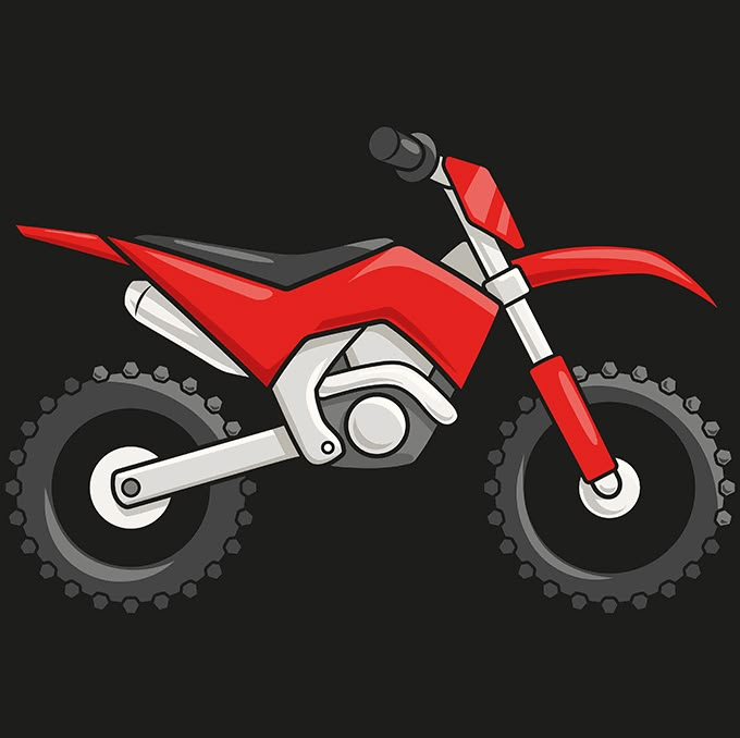 a red and white dirt bike on a white background with the words motocross written below it