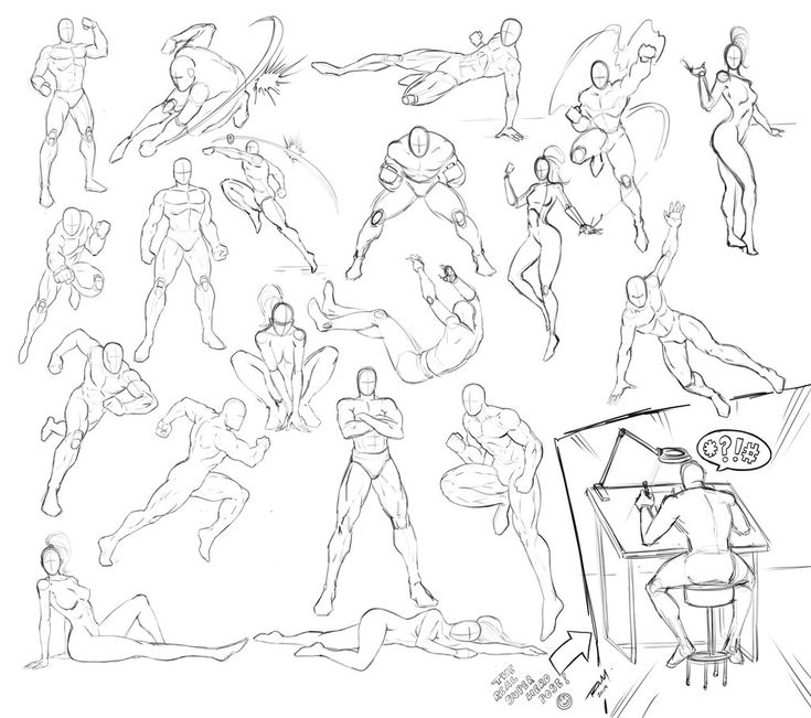 a bunch of sketches of people doing different things