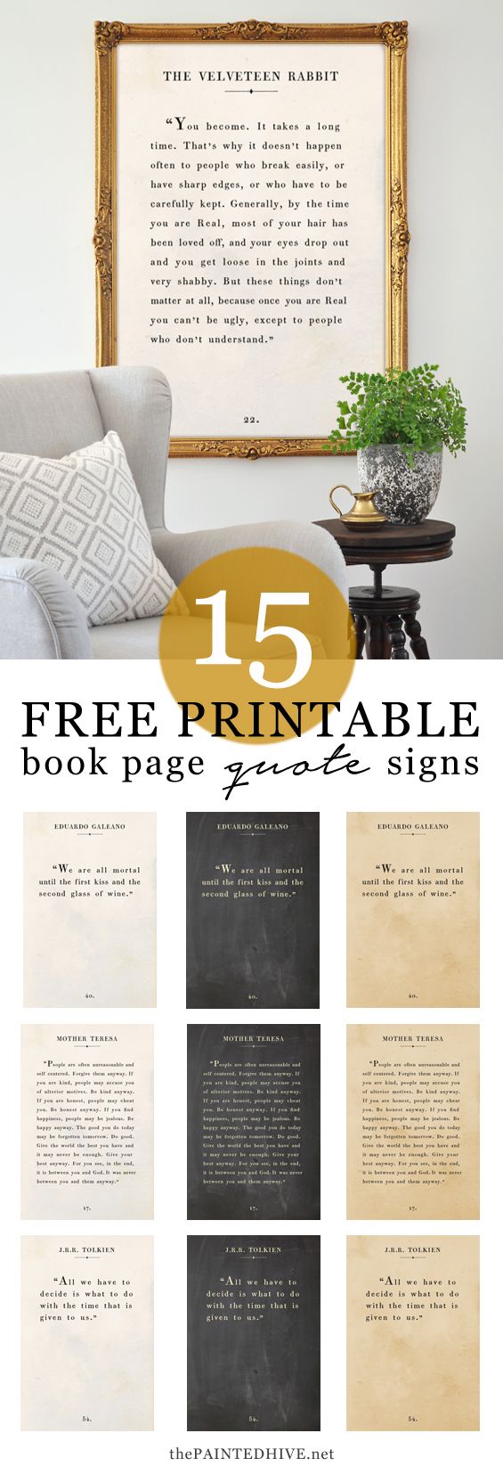 the printable book page is displayed in front of a white couch and gold frame