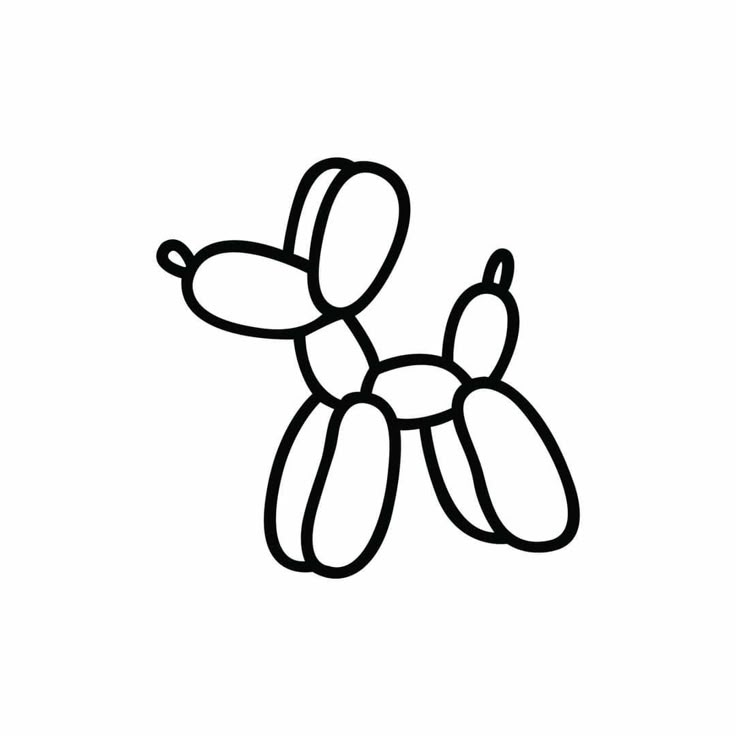 a black and white drawing of a balloon dog