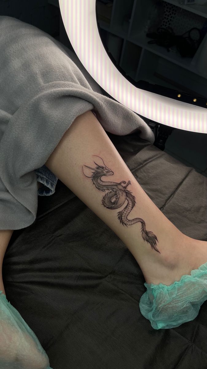 tattoo Dragon Tattoo For Women On Leg, Tattoo Back Leg Woman, Dragon On Calf Tattoo, Dragon On Leg Tattoo, Tatoos Legs Woman, Calf Dragon Tattoo, Dragon Tattoo On Calf, Dragon Tattoo For Women Leg, Dragon Tattoo Lower Back