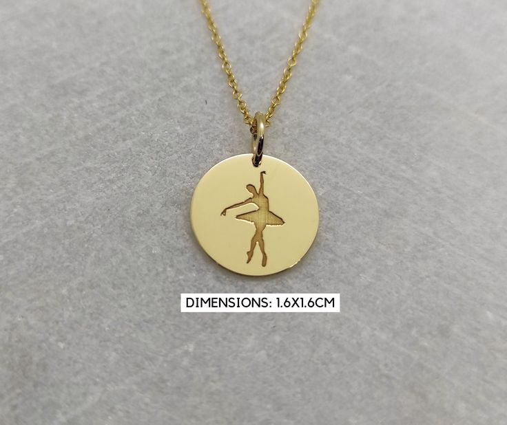 "Ballerina Necklace - Engraved Ballet Charm - Gold Dance Charm - Gold Ballet Pendant ▪️ A beautiful and clean engraved Ballerina pendant made out of 14K Solid Real Gold. Available only in yellow gold! Dimensions - Small - 16x16mm / 0.62 x 0.62 inches Medium - 18x18mm / 0.70 x 0.70 inches Big - 20x20mm / 0.78 x 0.78 inches Necklace Length - You can choose your chain length from 35CM to 50CM. The pendant is available alone without a chain, select \"No Chain\" on the necklace length section. ▪️ We Ballet Necklace, Ballerina Necklace, Dance Necklace, Fine Gold Jewelry, Personalized Pendant, Rolo Chain, Rope Chain, Real Gold, Spring Rings